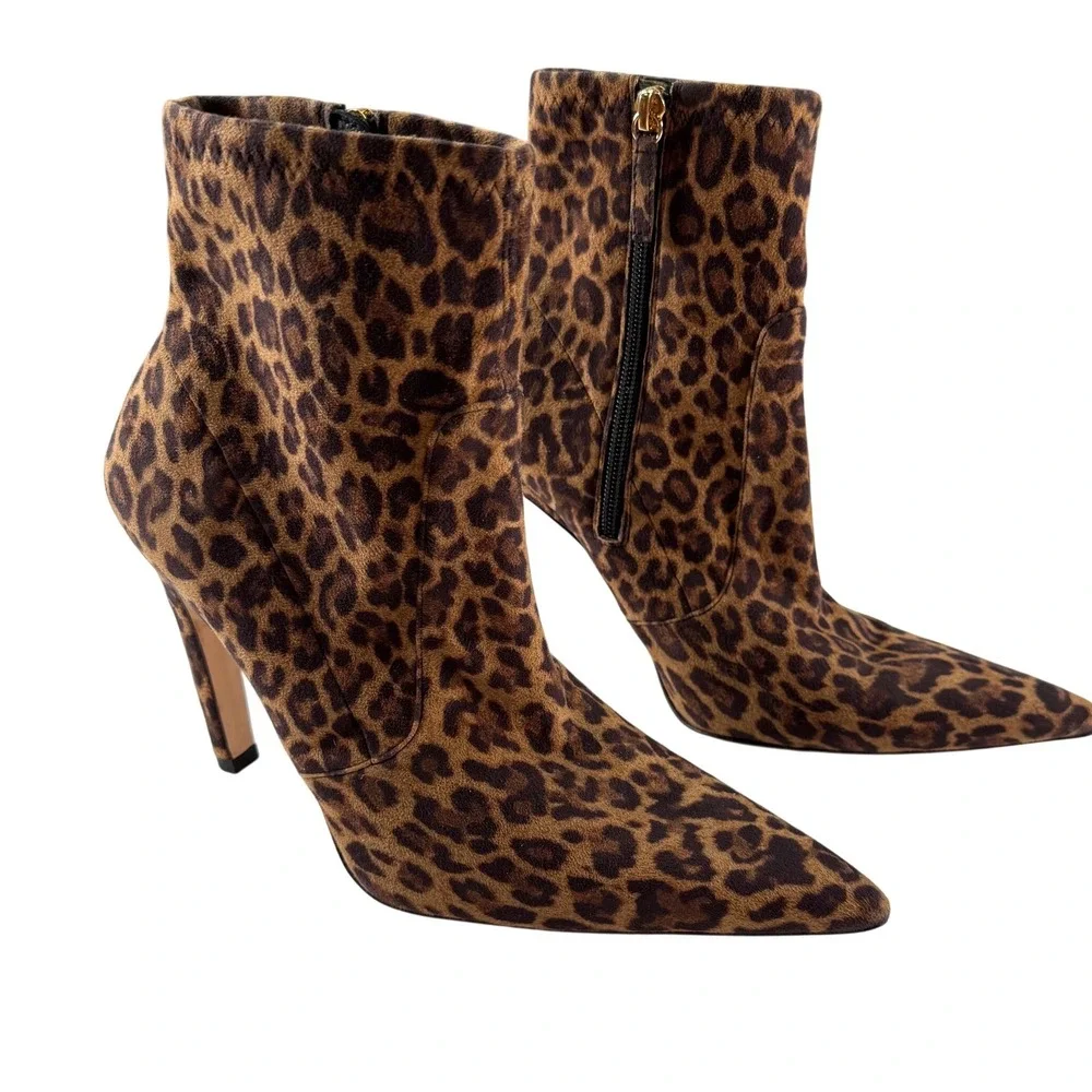 Good American Leopard Print Stiletto Ankle Boots Size 9 High Heel Animal‎ Print